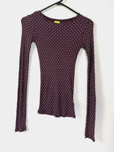 Prince & Fox Women XS Burgundy Dots Print Y2K Henley Top Cottagecore Grungy Chic - Picture 1 of 8