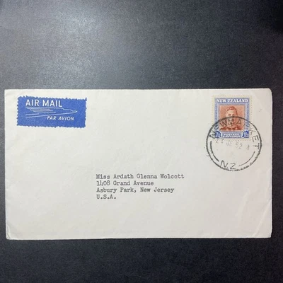 1952 NEW ZEALAND New Market AIRMAIL COVER to USA NEW JERSEY 1/3 Stamp - Image 1 of 2