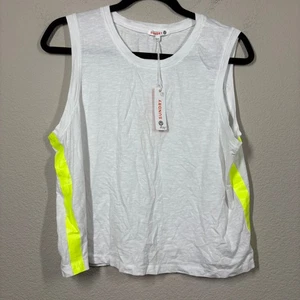 Sundry Womens 3/Large Crew Neck Tank Top White Neon Cotton Blend Sleeveless - Picture 1 of 8