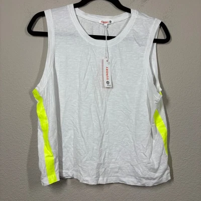 Sundry Womens 3/Large Crew Neck Tank Top White Neon Cotton Blend Sleeveless - Image 1 of 4
