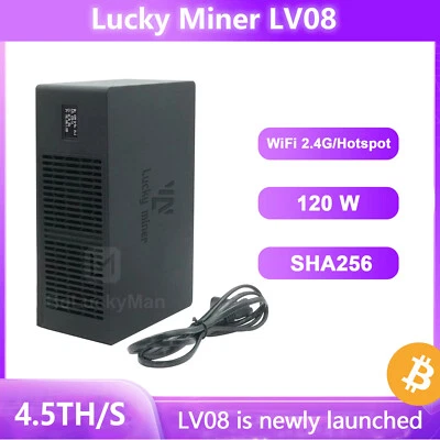 Lucky Miner LV08 Bitcoin BTC Miner SHA-256 4.5T WIFI Solo Mining Lotto Device - Image 1 of 4
