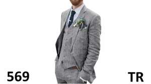 Retro Linen Men Suit Beach Wedding Suit Summer Slim Fit 3 Piece Light Weight XXL - Picture 1 of 5