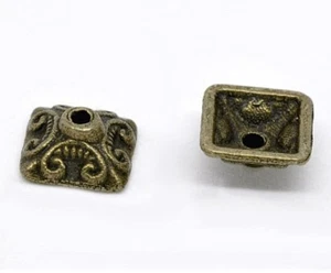 Pkg of 20 Bronze Square FLOWER BEAD CAPS 3/8" (10mm) Findings (13156) - Picture 1 of 2