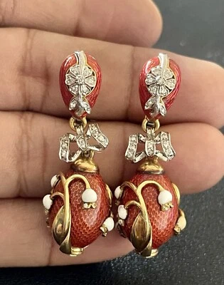 18KT Yellow & White Gold 0.36CTW Diamond & Enamel Earrings (FL411) - Image 1 of 4