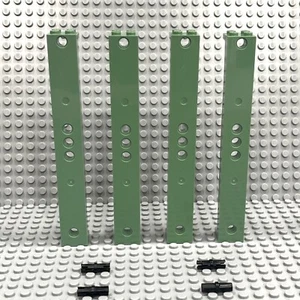 LEGO 91176 Support Sand Green 2 x 2 x 13 with 5 Pin Holes : (Lot of 4 + Pins) - Picture 1 of 2