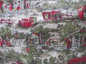 Beautiful Vintage Folk English Style Barkcloth Curtains Victorian Granma Moses - Picture 1 of 10