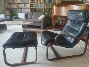 WK Sessel mit Hocker schwarzes Nappaleder - Bild 1 von 2