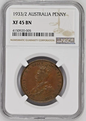 1933/2 (M) Australia Penny NGC XF45 BN KM#23 Certified Low Population 5/6 Graded - Image 1 of 3