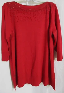Womens Red Embellished Pullover Sweater 3/4 Sleeve RN#165979 SZ 1X EUC - Picture 1 of 7