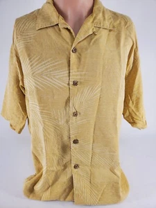Tommy Bahama Men's Hawaiian Shirt M Silk Palm Tree Floral Yellow Square Buttons - Picture 1 of 11