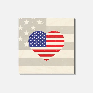 Montaña rusa cuadrada de madera American Flag USA Heart 4"" X 4"" - Imagen 1 de 3