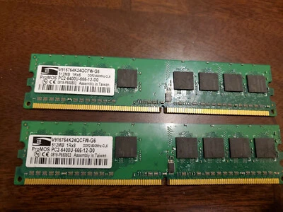 ProMOS PC2-6400U-666-12-D0 1GB (2x512MB) 1Rx8 RAM  - Image 1 of 2