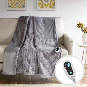 Beautyrest Brushed Long Fur Electric Ogee Throw Blanket GRAY 50 in x 60 in NEW - Picture 1 of 4