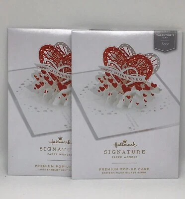 2 Hallmark Signature Paper Wonder PopUp Valentine's Day Card HEARTS Laser Cut - Image 1 of 4