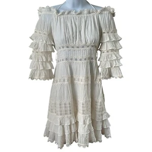 Zimmermann Corsair Frill Tier Dress Size US 0 White Boho Lace Layer - Picture 1 of 12