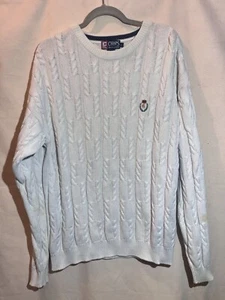 CHAPS Ralph Lauren SZ L Ivory Cozy 100% Cotton Cable Knit Crewneck Sweater B16 - Picture 1 of 12