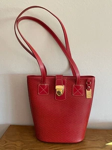 BOLSO DE MANO DE HOMBRO VINTAGE JANINE BUCKET DE CUERO ROJO DOONEY & BOURKE - Imagen 1 de 9
