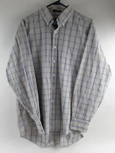 Chaps Shirt Men's Size 16-16.5 34/35 Tan Blue Check Twill Button Down - Picture 1 of 7