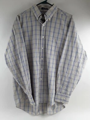 Chaps Shirt Men's Size 16-16.5 34/35 Tan Blue Check Twill Button Down - Image 1 of 4