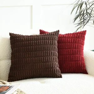 Pack of 2 Decorative Throw Pillow Covers, Corduroy Boho Striped Pillow Cases, Si - Picture 1 of 12