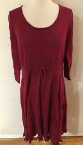WHITE STUFF Burgundy Scoop Neck Fine Knitted Long Sleeve Tie Waist Dress 16 EC - Picture 1 of 7