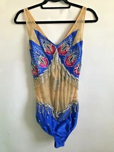 Leotard Gymnastic Girl Youth Sequin Bling Bodysuit Cheer Handmade Child Med  - Picture 1 of 12