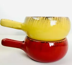 4x De Silva Terre D'Umbria Soup Casserole Bowls w Handle Red/Mustard - Picture 1 of 10