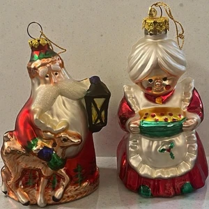 Vintage Santa & Mrs Claus Blown Glass Christmas Ornaments 5” - Picture 1 of 10