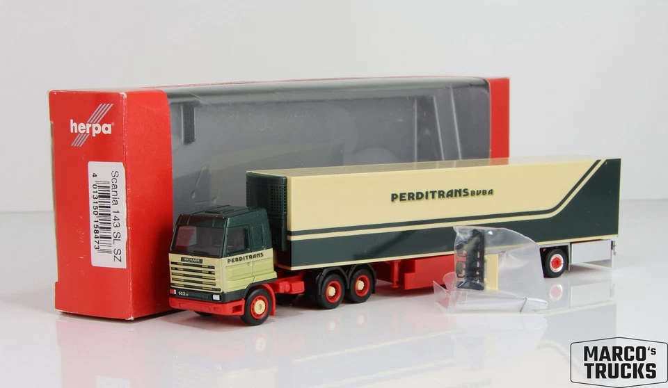 Herpa Scania 143 3a/3a Refrigerated Semi-Trailer Truck "Perditrans Bvba Belgium" - Image 1 of 1