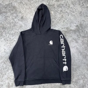Carhartt Hoodie Youth Large 14-16 Black Pullover Sweatshirt Logo Spell Out Boys - Picture 1 of 5