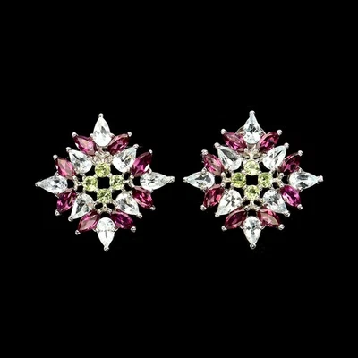 925纯银耳环梨海蓝宝石红宝石石榴石宝石首饰 — 第 1/4 张图片