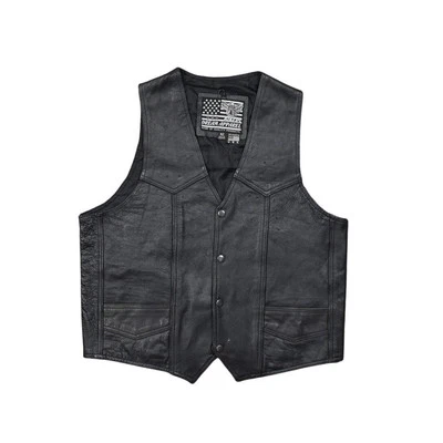 Men's USA Bikers Dream Leather Vest Black Size 42 USA Designed Pockets Lined - Image 1 of 4