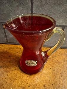 Rainbow Glass Co. Hand Blown Red  Vintage Glass Pitcher Huntington, WV - Picture 1 of 11