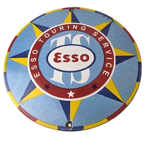 Vintage Esso Gasoline Sign - Gas Station Touring Service Map Porcelain Sign - Picture 1 of 14