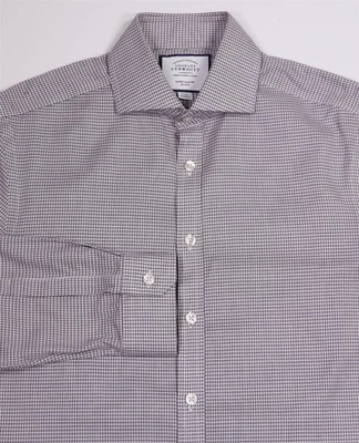 Camisa de vestir Charles Tyrwhitt súper delgada gris borgoña tejida sin hierro (38) 15-33 Foto 1 de 4