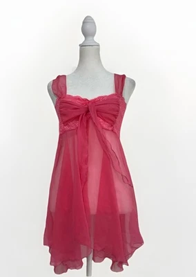 Mini Vestido sin Mangas DE COLECCIÓN AÑOS 90 VICTORIA'S SECRET ETIQUETA DORADA ENCAJE ROSA TALLA M Foto 1 de 4