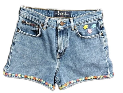 Pantalones Cortos de Jean LEI Talla 16 26" Cintura Med Azul Floral Dobladillo Para Mujer Verano Usar Bolsillos Foto 1 de 4