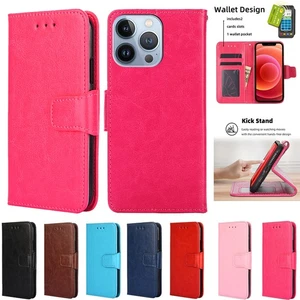for iPhone 17 16 15 14 13 12 11 8 7 PU Leather Flip Wallet Case Folio Book Cover - Picture 1 of 19