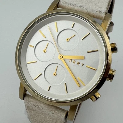 Reloj de Cuarzo DKNY NY-2337 Mujer 50m Tono Dorado Acero Cuero Cronógrafo Batería Nueva Foto 1 de 4