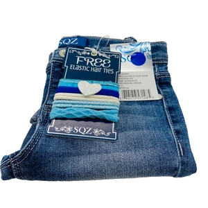 Girl's Jeans Size 5 Distressed Rolled Ankle Crop Denim w Hair Ties SQZ NWT - Picture 1 of 10