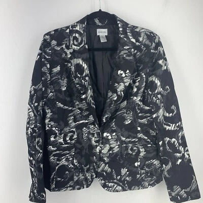 Chicos 1 Medium Jacket Black White Artsy Goth Casual Boho Minimalist Preppy - Image 1 of 4