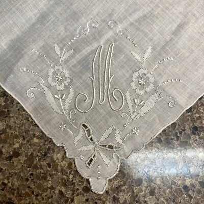 De Colección Excepcional Madeira Bordado Algodón Lino Pañuelo Monograma M Foto 1 de 4