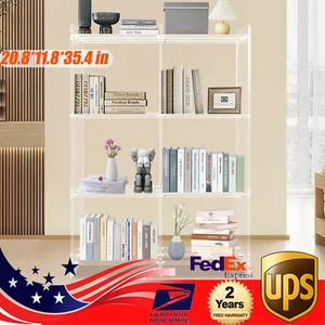3 Tiers Bilateral Bookshelf Acrylic Narrow Corner Shelf Clear Organizer Modern - Picture 1 of 17