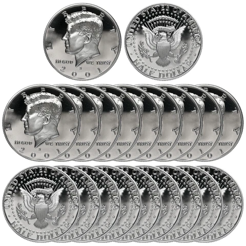 2001 S Kennedy Half Dollar Roll Gem Deep Cameo CN-Clad Proof 20 US Coins Cover
