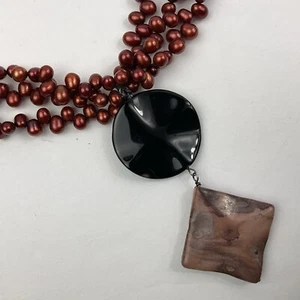 Carroll Dorsey Walker Pink Jasper Pendant Necklace Copper Pearls Sterling 925 - Picture 1 of 19