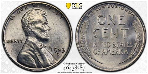 1943 D/D 1c Lincoln Steel Wheat Cent PCGS MS 64 Cover