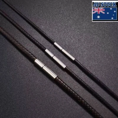 1/1.5/2/3/4 mm Man Woman Wax Rope Leather Chain Necklace 40-70cm Stainless Steel - Image 1 of 4