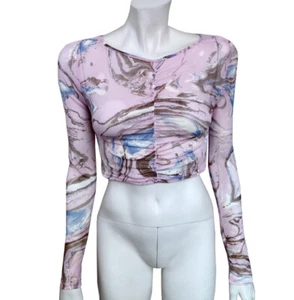 Antistar Medium Jrs bauchfreies Damenoberteil rosa transparent abstrakt gerafft neu mit Etikett - Bild 1 von 5