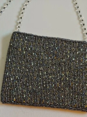 Bolso Bandolera Moyna GRIS ACERO Metálico Con Cuentas Bolso de Hombro Pequeño de Noche Foto 1 de 4