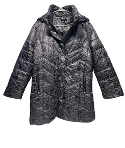 Harve Benard Black & White Winter Puffer coat. Women Size M with hooded - Picture 1 of 9